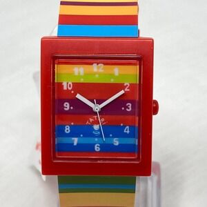 Tatiri Watch Women 28mm Red Teacher Colorful Rainbow Blue New Battery 8.25"